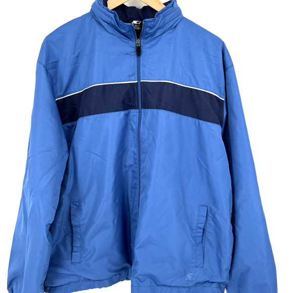 Vintage 90s Starter Windbreaker Jacket Color Block Blue Lined XL - Picture 1 of 10